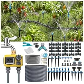 150FT Drip Irrigation System Kit with 2 Zone Water Timer for Garden