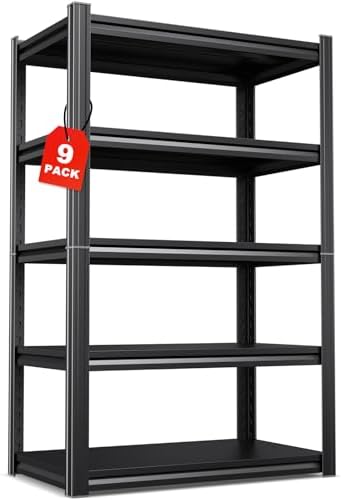 Set of 9 71"H Garage Shelving-2050LBS 5 Tier Storage Shelves,Adjustable Heavy Duty Metal Shelving Unit and Storage Large Rack,Utility Steel Shelf For Shop Warehouse Industrial Pantry 71"x35"x16"
