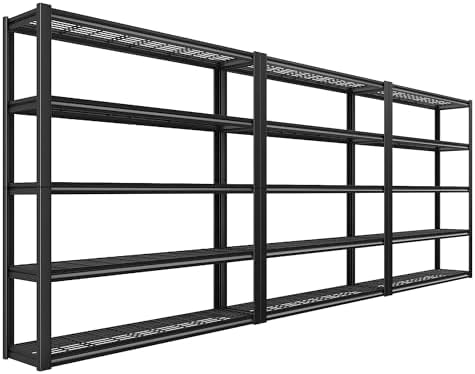 REIBII 48" W Garage Shelving Heavy Duty Load 2500LBS, 5 Tier Storage Shelves, Adjustable Metal Shelves for Warehouse, Pantry, Basement, 48" W X 72" H X18 D, 3PC