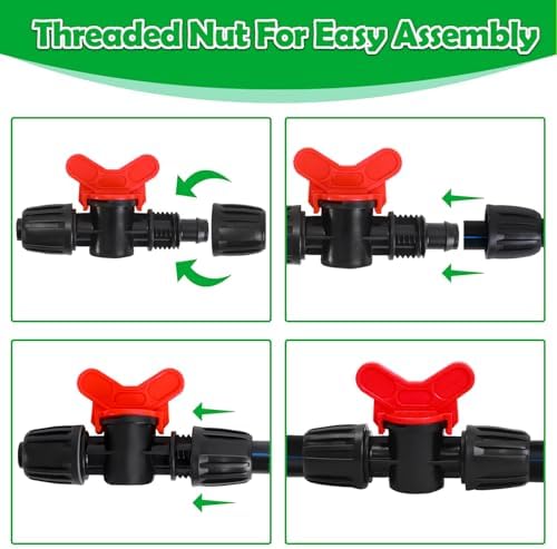 10 Pack 1/2 Inch Drip Irrigation Valve Fittings (1/2" ID x 0.65" OD) - 1/2'' Drip In-Line Shut Off Valve Anti-Drop Barbed Lock Nut Flow Control Valve Connectors for 1/2 Inch Drip Tubing