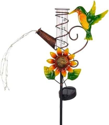 Stargarden Rain Gauge Outdoor-36 Inch Hummingbird Solar Rain Gauge
