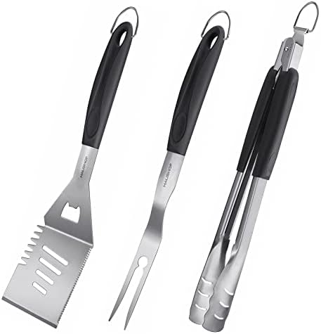 HAUSHOF Large Grill Accessories Heavy Duty BBQ Set Gifts for Men/Women - Premium Stainless Steel Spatula, Fork & Tongs, Barbecue Utensils Tool Kit Gift for Grilling Lover Outdoor