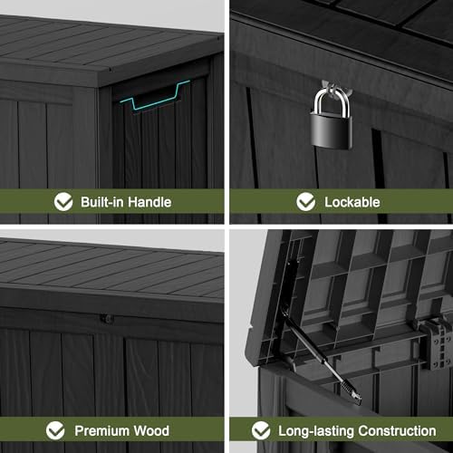 150 Gallon Lockable Resin Outdoor Storage Box, Waterproof & Weather Resistant Deck Box for Patio Cushion, Garden Tools & Pool Accessories, Black