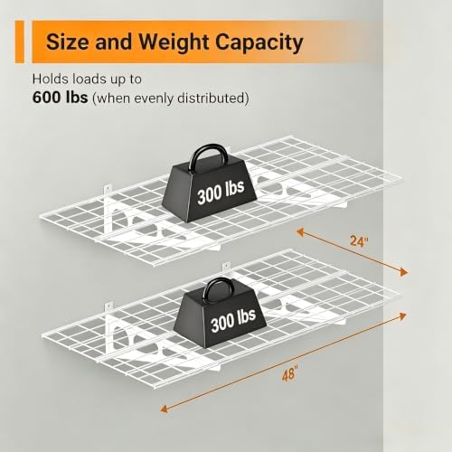 Garage Shelving, 2-Pack 2x4 ft Garage Wall Shelving, 600 lbs, White