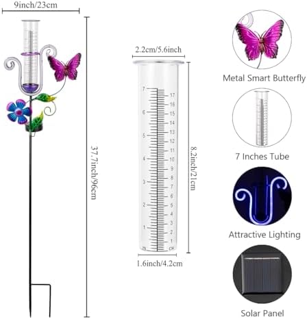Stargarden Rain Gauge Outdoor, Solar Powered Rain Gauge