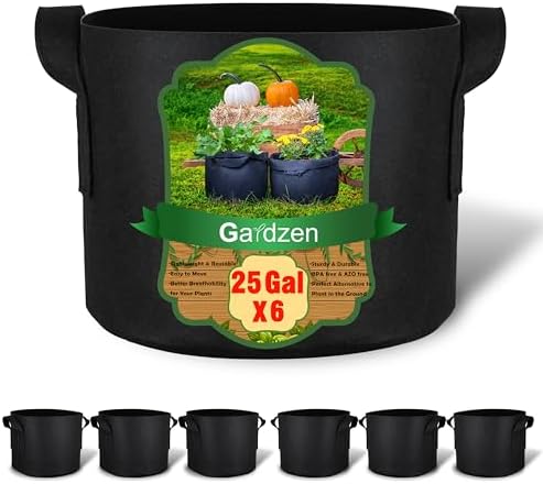 Gardzen 6-Pack 25 Gallon Grow Bags, Aeration Fabric Pots with Handles, Heavy Duty Cloth Pots for Plants