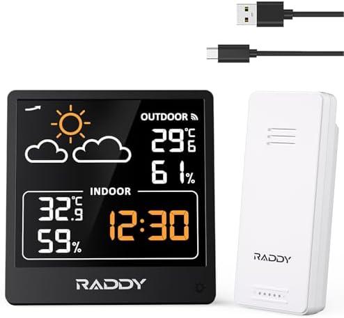 Raddy WF-50V Wireless Weather Station, 5.0 Inch VA Display, Black