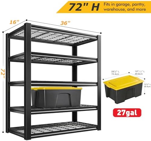 REIBII 72" H Garage Shelving 3200 LBS Heavy Duty Adjustable Storage Shelves