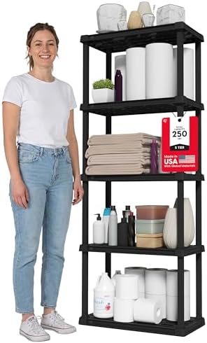 IRIS USA Plastic Storage Shelves |Made in USA| 64"H x 24"W x 12"D - Black