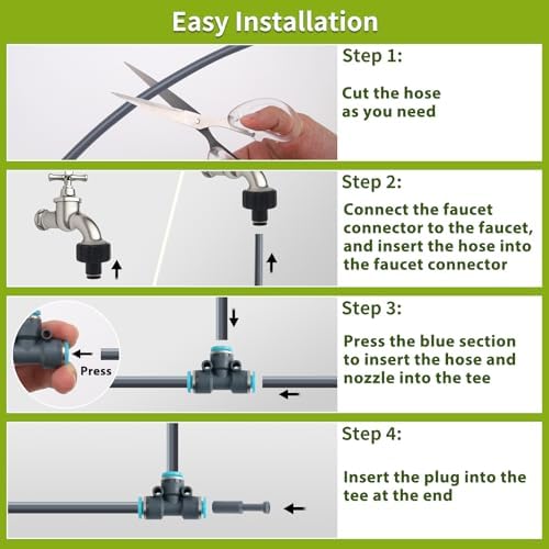 50FT 5/16" Quick-Connect Drip Irrigation System Kit, Automatic Garden Watering System with 15 Pcs Adjustable Spray Nozzles for Garden, Greenhouse, Yard, Lawn