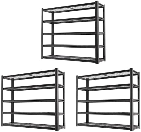 5-Tier Heavy Duty Garage Shelving, 5,000 lbs Capacity Adjustable Metal Storage Shelving Unit for Garage, Basement, Warehouse & Workshop, 62" W x 24" D x 84" H