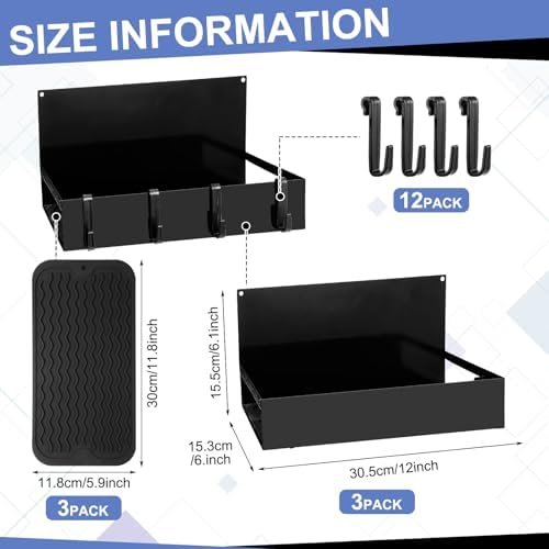 Lineshading 3 Pack Magnetic Garage Organizer with Hook, Fridge Shelf, Black