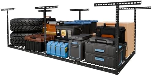 FLEXIMOUNTS 4x8 Overhead Garage Ceiling Storage Rack Organization, Black