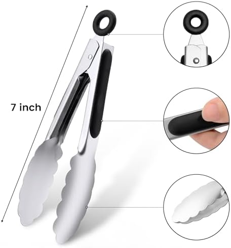 7-Inch Stainless Steel Kitchen Tongs Set, for Cooking Serving (7", 3PCS)