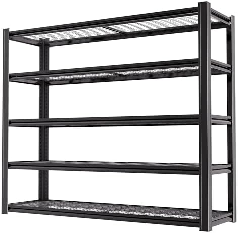 5-Tier Heavy Duty Garage Shelving, 5,000 lbs Capacity Adjustable Metal Storage Shelving Unit for Garage, Basement, Warehouse & Workshop, 62" W x 24" D x 72" H