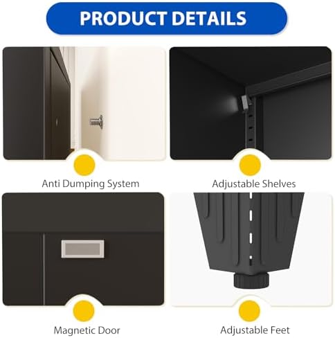 75" Metal Kitchen Pantry Storage Cabinet with 2 Doors and 5 Adjustable Shelves,Black Farmhouse Pantry Cabinet,Steel Garage Tool Cabinet Freestanding Cupboard for Kitchen,Dinning Living Room