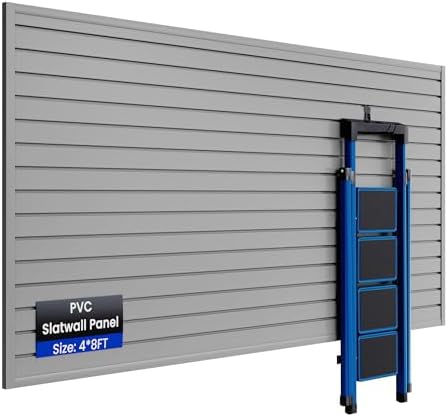 SMARTSTANDARD Heavy Duty PVC Slatwall Panels 4x8 ft, Interlocking Garage Wall Organizer System, Tool Board for Retail Display, Workshop & Home Storage - Gray