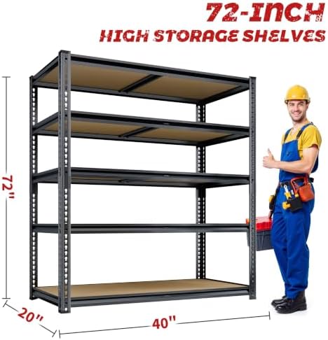 CypBed Storage Shelves, 5 Tier,2425LBS 40" W × 20" D × 72" H, Black, 2PCS