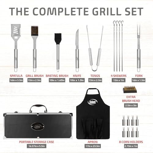 Kaluns Grilling Accessories, Gifts for Men Christmas Grilling Gifts for Dad, Heavy Duty Stainless Steel BBQ Grill Tools Set for Outdoor Grill with Aluminum Case and Apron, Birthday Gifts for Men Dad