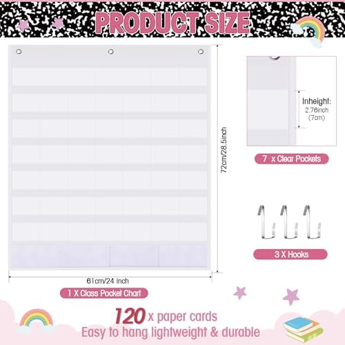 Sinload Classroom Calendar Pocket Chart Pastel, Pencil