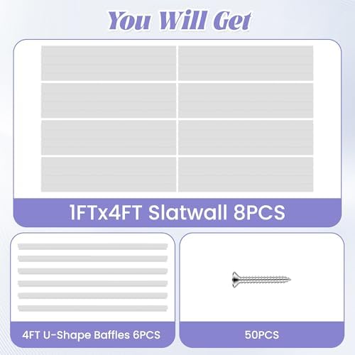 SMARTSTANDARD Heavy Duty PVC Slatwall Panels 4x8 ft, Interlocking Garage Wall Organizer System, Tool Board for Retail Display, Workshop & Home Storage - White