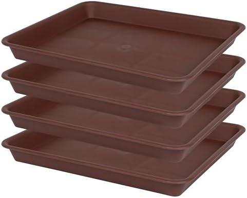 VUWEZ Plant Growing Trays 4 Pack, Plant Tray, 14.5"x11", Heavy Sturdy Plastic Plant Saucer Seed Trays, Seedling Starter Tray, Plant Drip Trays for Indoors, Seed Starter Growing Tray (Chocolate)