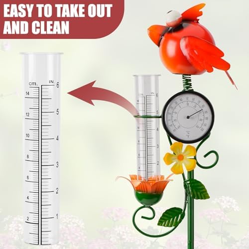 Joint Honglin Metal Adorable Bird Rain Gauge with Outdoor Temperature