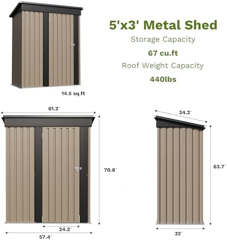 Patiowell 5x3 FT Outdoor Storage Shed, Brown