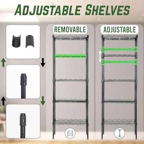 PayLessHere 5-Tier Adjustable Wire Shelf 12" W x 17" D x 48" H Max Load 750 lbs, Easy Assembly, Versatile Storage Solution, Durable and Stable for Home and Office,Black