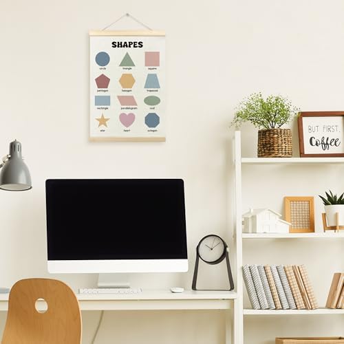 TLESKE Boho Classroom Shapes Chart Poster Hanger Frame, Homeschool Hanging Wall Art Decor for Toddlers Kids Room Nursery Playroom, Preschool Prek Learning Educational Poster Print Banner, 12x16