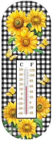 Briarwood Lane Summer Thermometer 17x6 Checkered Sunflowers for Summer Thermometer