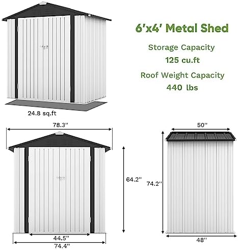 Patiowell 6x4 FT Outdoor Storage Shed, White