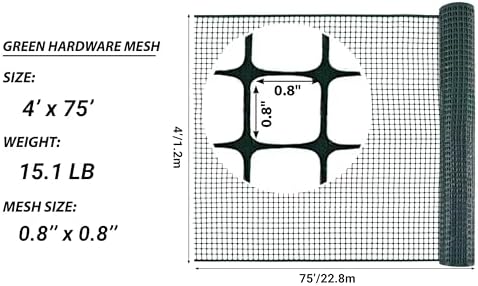 PotatoLife Green Plastic Garden Fence, Hardware Mesh, 4' x 75'