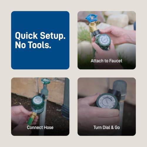 Orbit Mechanical Water Timer - Adjustable Irrigation Shutoff for Lawn & Garden Watering - Battery-Free Clockwork Hose Faucet Timer with Easy Grip Dial & Manual Bypass - 62034