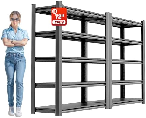 OLLRRACT 5-Tier Garage Shelving, Metal Storage Shelves 2 - Pack