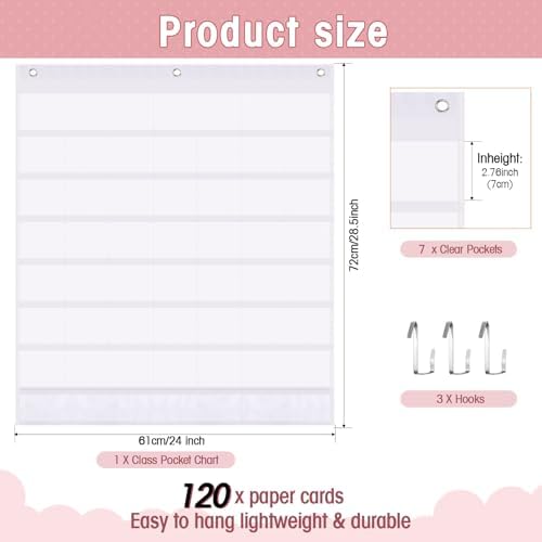 Sinload Classroom Calendar Pocket Chart White, Pastel