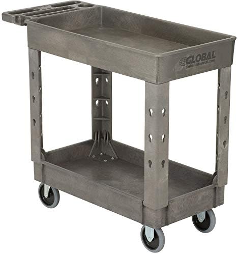 Global Industrial Plastic 2 Shelf Tray Service & Utility Cart, 38” x 17-1/2”, 5" Rubber Casters