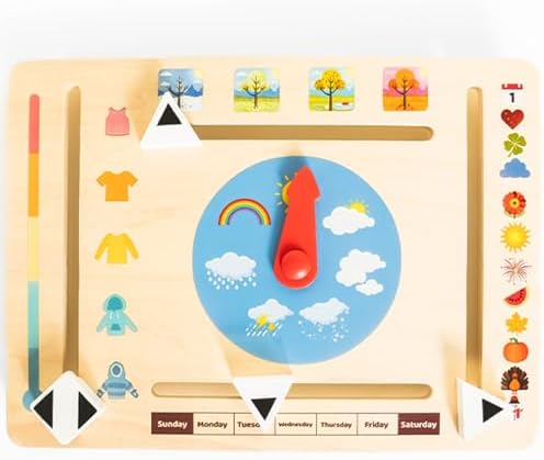 Montessori & Me Wooden Weather Board for Toddlers – Preschool Weather Chart & Daily Calendar for Kids, Interactive Toddler Calendar with Days of the Week, Months, Seasons & Temperatures