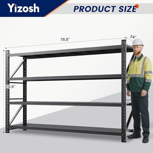 Yizosh 79" W Metal Garage Storage Shelves,7000LBS Heavy Duty 4-Shelf Adjustable Steel Organization Shelving,Utility Rack Shelf,79" W x 24" D x 79" H for Basement,Warehouse,Industrial