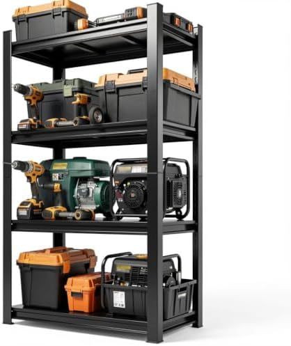 Garage Shelving Unit, Heavy Duty 4-Tier Adjustable Storage Rack, Steel Shelving, 2000 lbs Capacity, Industrial Shelves for Heavy Tools and Equipment (63" H x 36" W x 14" D)