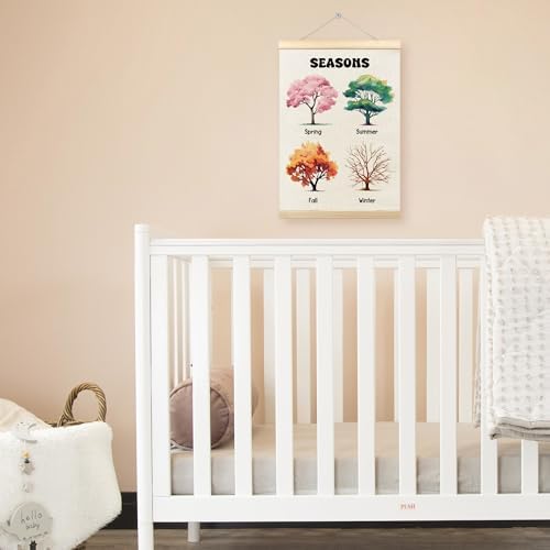 TLESKE Classroom 4 Four Seasons Chart Poster Hanger Frame, Homeschool Hanging Wall Art Decor for Toddlers Kids Room Nursery Playroom, Preschool Prek Learning Educational Poster Print Banner, 12x16