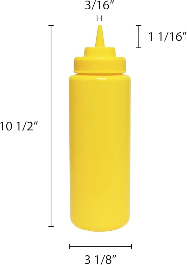 TrueCraftware- 32 oz Yellow Squeeze Condiment Wide Mouth Dispensing Bottles Set of 6- Plastic Squeeze Bottle For Sauces Spreads Ketchup Mustard Mayo Hot sauces and Olive oil