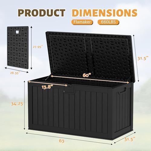 Flamaker 250 Gallon Resin Deck Box, XXL Waterproof Storage Box with Divider