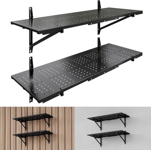 FLEXIMOUNTS 2-Pack 1x3ft Perforated Garage Wall Shelving, 700lbs, Black