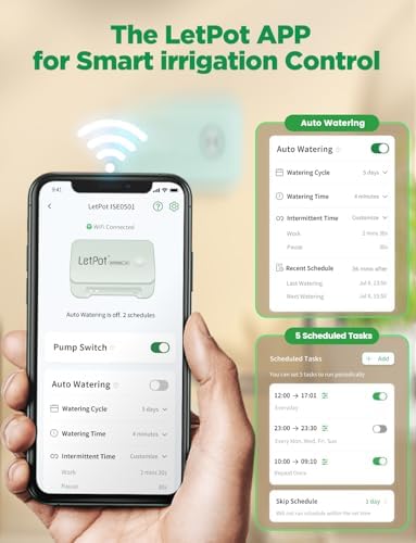 LetPot Automatic Watering System for Potted Plants, [Wi-Fi & App Control] Drip Irrigation Kit System, Smart Plant Watering Devices for Indoor Outdoor, Water Shortage Remind, IPX66, Green