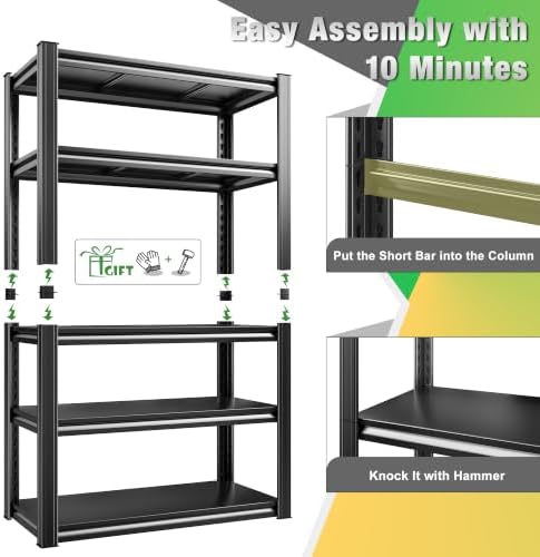 Raybee Storage Shelves Garage Shelving Heavy Duty,5-Tier Adjustable Garage Shelves,Metal Shelving for Garage,Basement, Warehouse,Pantry, 72" H x 31.5" W x 16.5" D，Black