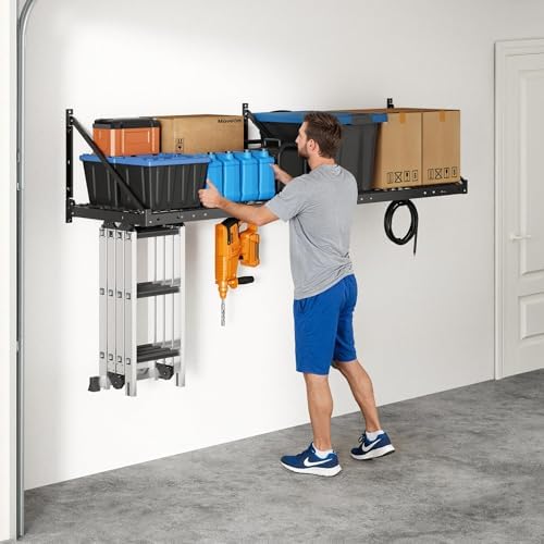 FLEXIMOUNTS 4-Pack 2x4 ft Wall Shelving Garage Storage Rack, Black