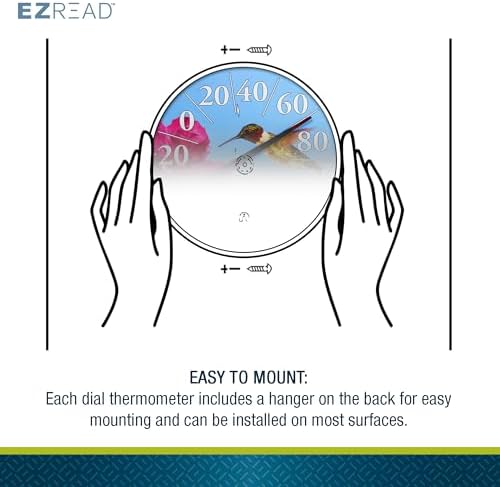 Headwind Consumer Products EZREAD Hanging Dial Thermometer - Weather Thermometers for Indoor and Outdoor Use, Large 12.5 Inch Diameter, Easy-to-Read Numbers, Hummingbird