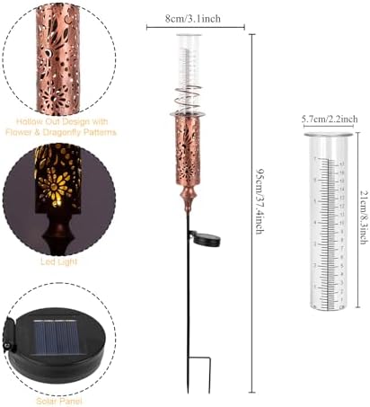 Rain Gauge Outdoor, Solar Water Gauge for Rain