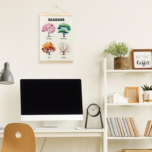 TLESKE Classroom 4 Four Seasons Chart Poster Hanger Frame, Homeschool Hanging Wall Art Decor for Toddlers Kids Room Nursery Playroom, Preschool Prek Learning Educational Poster Print Banner, 12x16